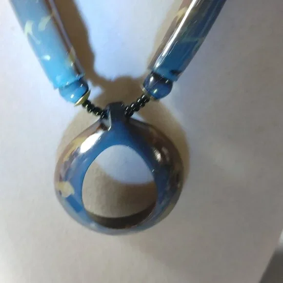 Brown Tan Horn Pendant Necklace Vintage Seed Beaded Strand Barrel Clasp Resin - Picture 13 of 16